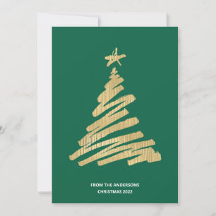 Cartão De Festividades Árvore Natal Faux Gold Foil e Verde