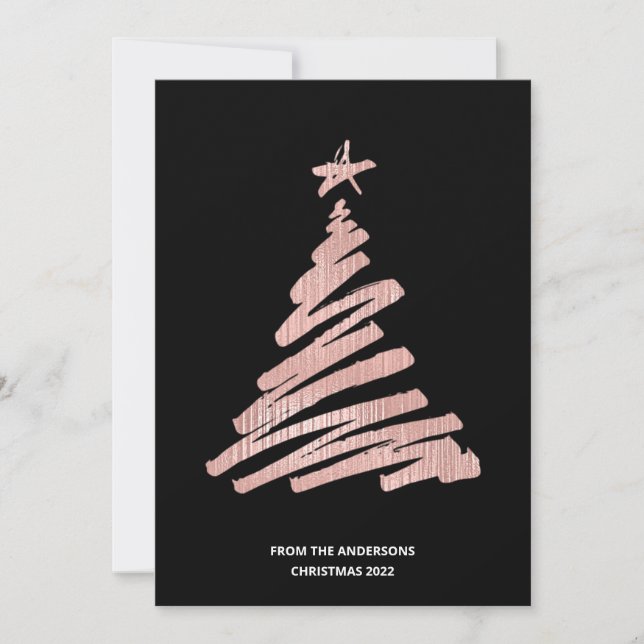 Cartão De Festividades Árvore Natal Faux Rosa Gold Foil e Preto (Frente)