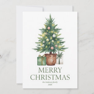Cartão De Festividades Árvore Natal Rustic Watercolor Não Foto