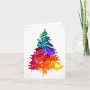 Cartão De Festividades Árvore Natal, Tinta, Cores Primárias