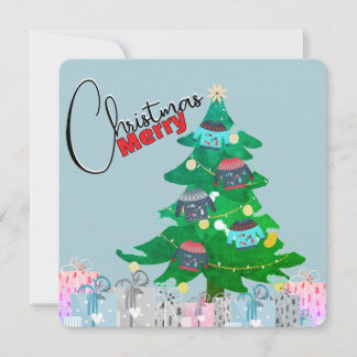 Cartão De Festividades Árvore natalícia de aquarela doce Feliz Natal