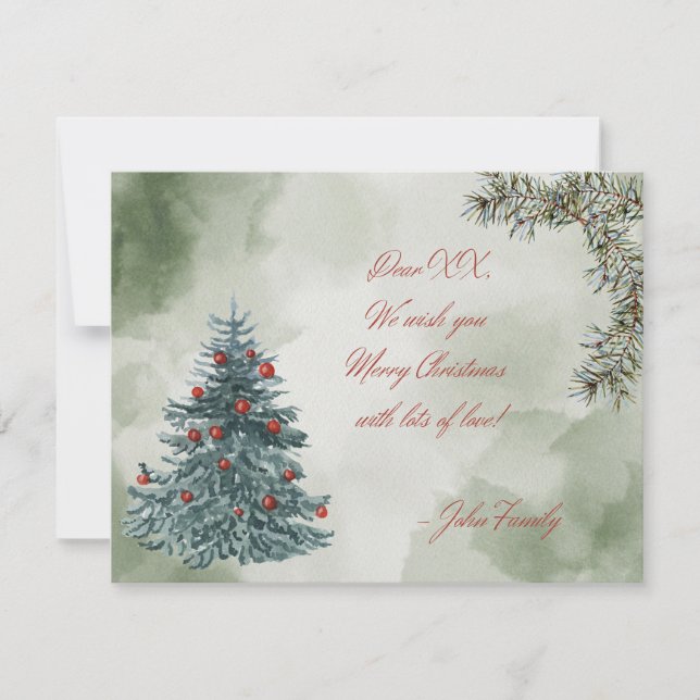 Cartão De Festividades Árvore natalícia de aquarela personalizável (Frente)