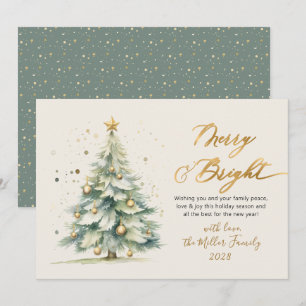 Cartão De Festividades Árvore natalícia de feliz e Script Brilhante