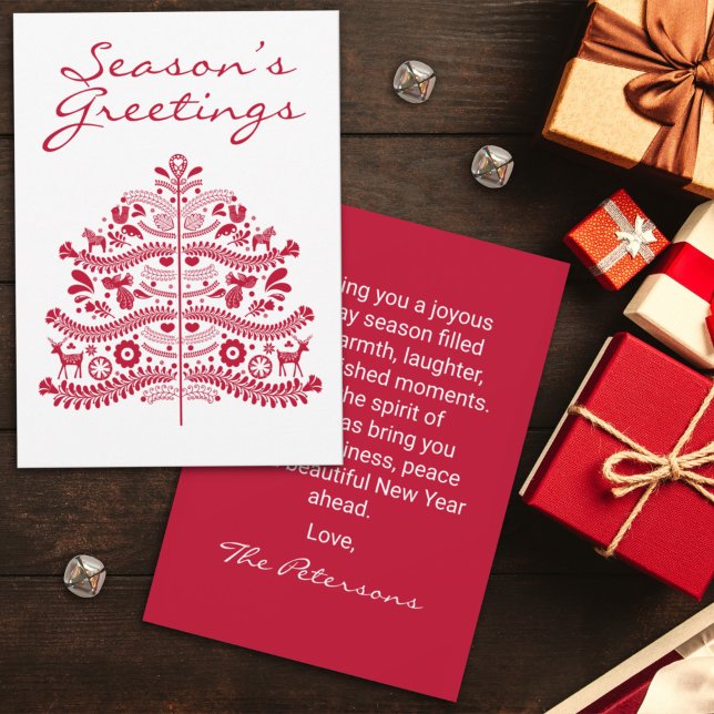 Cartão De Festividades Árvore Nórdica de Natal da Red Scandinavian (Criador carregado)