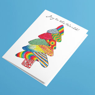 Cartão De Festividades Árvore Pintada Moderna Colorida Alegria ao Mundo