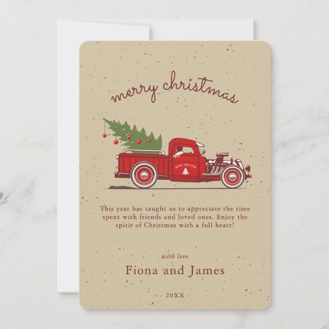 Cartão De Festividades Árvore Rastreada Rustic Faux Kraft Red Truck Perso (Frente)