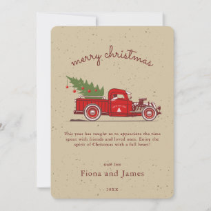 Cartão De Festividades Árvore Rastreada Rustic Faux Kraft Red Truck Perso