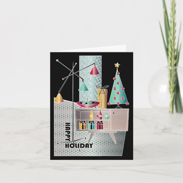 Cartão De Festividades Árvore Retro Natal (Frente)