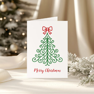 Cartão De Festividades Árvore Simples com Laço Natal Moderno