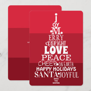 Cartão De Festividades Árvore Tipografia Branca No Berry Red Modern