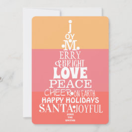 Cartão De Festividades Árvore Tipografia Branca No Coral Rosa Moderno