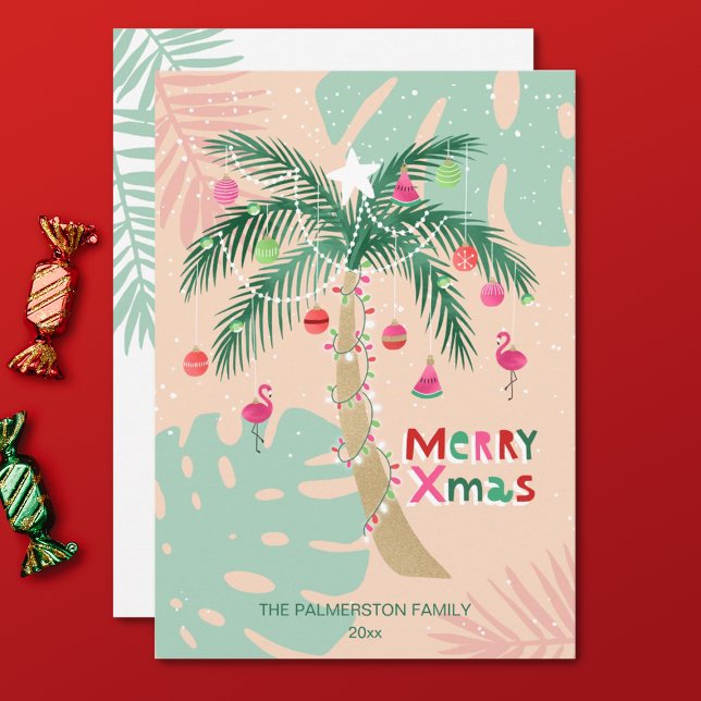 Cartão De Festividades Árvore Tropical de Natal Ilustrada (Criador carregado)