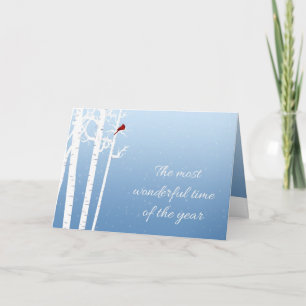 Cartão De Festividades Árvores Brancas, Cardeal Vermelho, Neve