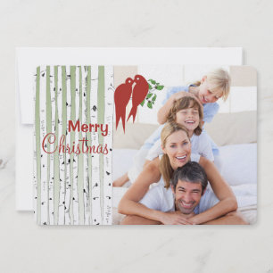 Cartão De Festividades Árvores de Bétula Pássaros de Amor Feliz Natal