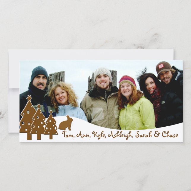 Cartão De Festividades Árvores de Chocolate e Foto da Família Bunny Holid (Frente)