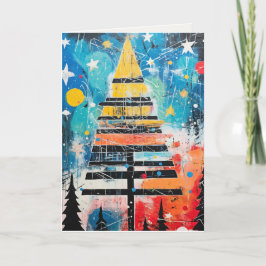 Cartão De Festividades Árvores de Férias Whimsical em Design Abstrato