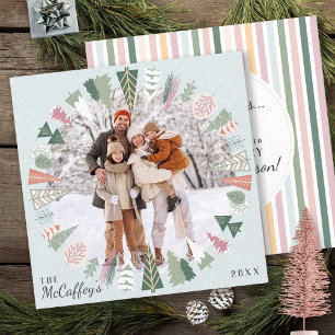 Cartão De Festividades Árvores de Natais vintages quíticos Foto AZUL Cor 