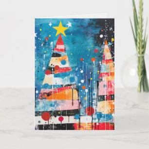 Cartão De Festividades Árvores de Natal Abstratas Coloridas