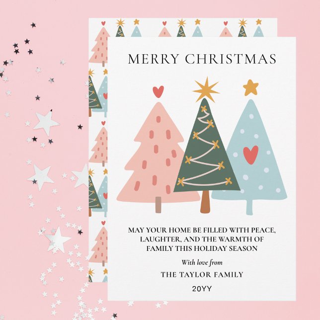 Cartão De Festividades Árvores de Natal Boho Pastel Modernas (Modern Boho Christmas Trees Holiday Card)