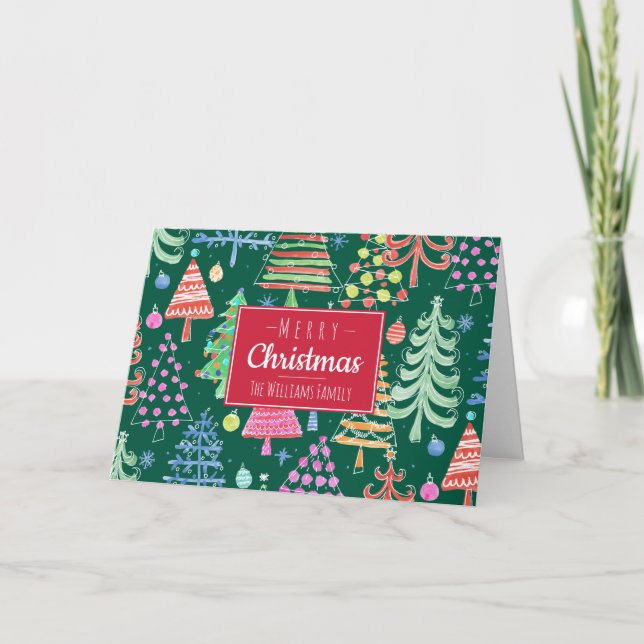 Cartão De Festividades Árvores de Natal Bonitas Feliz Família de Natal (Frente)