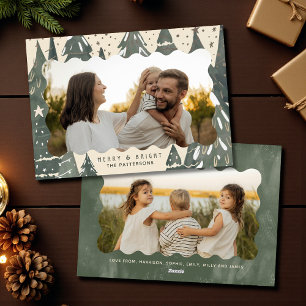 Cartão De Festividades Árvores de Natal da Família com 2 Fotos Merry & Br