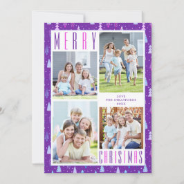 Cartão De Festividades Árvores de NATAL de MERRY Modernas 4 Fotos Rosa Pú