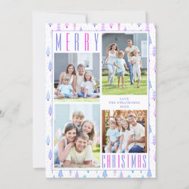 Cartão De Festividades Árvores de NATAL de MERRY Modernas 4 Fotos Rosa Pú