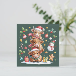 Cartão De Festividades Árvores de Natal de Vaca das Terras Altas Fofas Ch