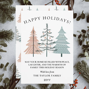 Cartão De Festividades Árvores de Natal Desenhadas à Mão Boho Minimalista