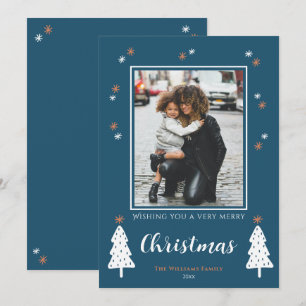 Cartão De Festividades Árvores de Natal Doodle Muito Alegre Foto Moderna