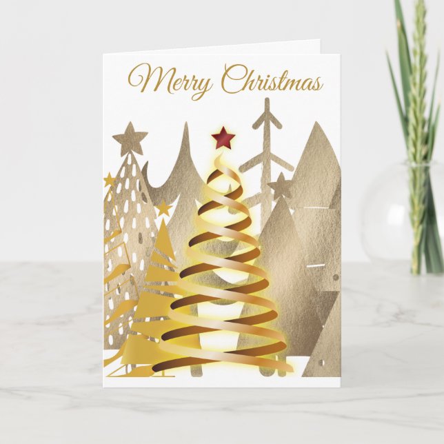 Cartão De Festividades Árvores de Natal Douradas (Frente)