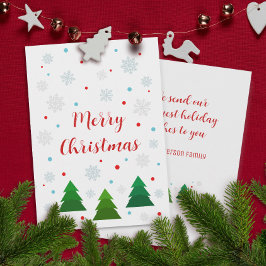 Cartão De Festividades Árvores de Natal e flocos de neve modernos elegant