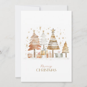 Cartão De Festividades Árvores de Natal em pastel desenhadas à mão em pre