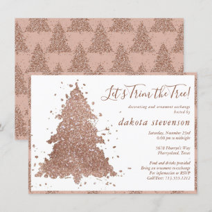 Cartão De Festividades Árvores de Natal Glam   Rosa Luxurista Dourada