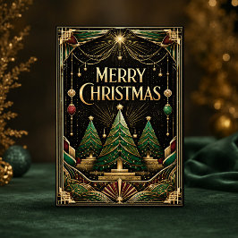 Cartão De Festividades Árvores de Natal Glamourosas Art Déco
