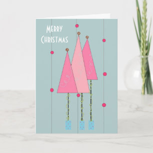 Cartão De Festividades Árvores de Natal lunáticas cor-de-rosa