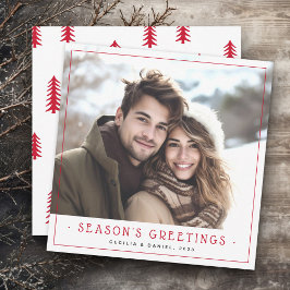 Cartão De Festividades Árvores de Natal minimamente bonitinhas, foto verm