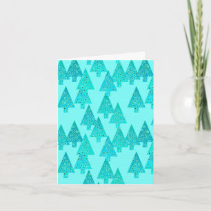 Cartão De Festividades Árvores de Natal modernas da flor - aqua & pavão