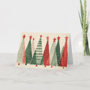 Cartão De Festividades Árvores de Natal Modernas Retro de Meados do Sécul