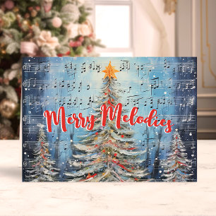 Cartão De Festividades Árvores de Natal Musicais em Aquarela das Merry Me