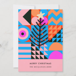 Cartão De Festividades Árvores de Natal Pinks Geométricos Modernos Blues