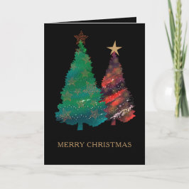 Cartão De Festividades Árvores de Natal Pintadas Pintadas com Aquarelas E