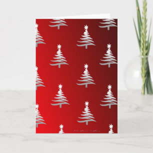 Cartão De Festividades Árvores de Natal Prata no Vermelho
