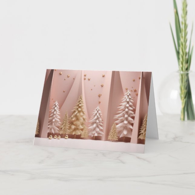 Cartão De Festividades Árvores de Natal Rosa Modernas (Frente)