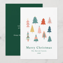 Cartão De Festividades Árvores de Natal Verdes Simples e Elegantes