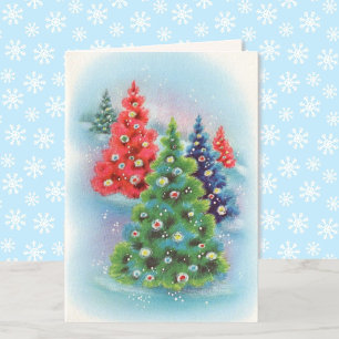 Cartão De Festividades Árvores de Natal Vintage Neve adicione Sua Assinat