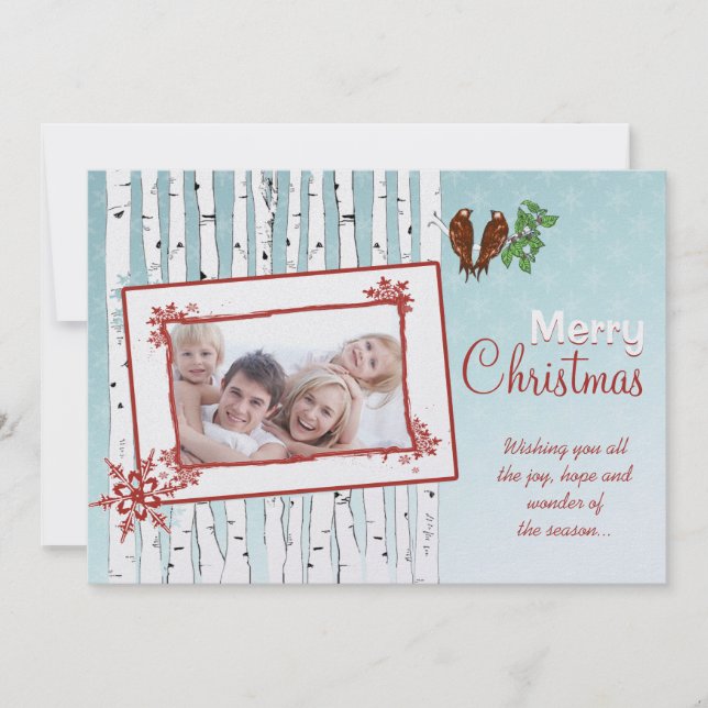 Cartão De Festividades Árvores de Pássaros e Aves Voadoras Vermelho Feliz (Frente)