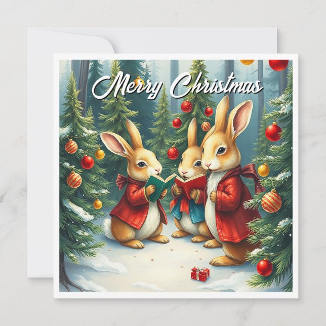 Cartão De Festividades Árvores de Pinheiro de Inverno em Aquarela Rústica (Frente)