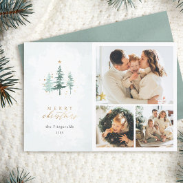 Cartão De Festividades Árvores de Pinheiros com Aquarela 3 Foto Colagem N