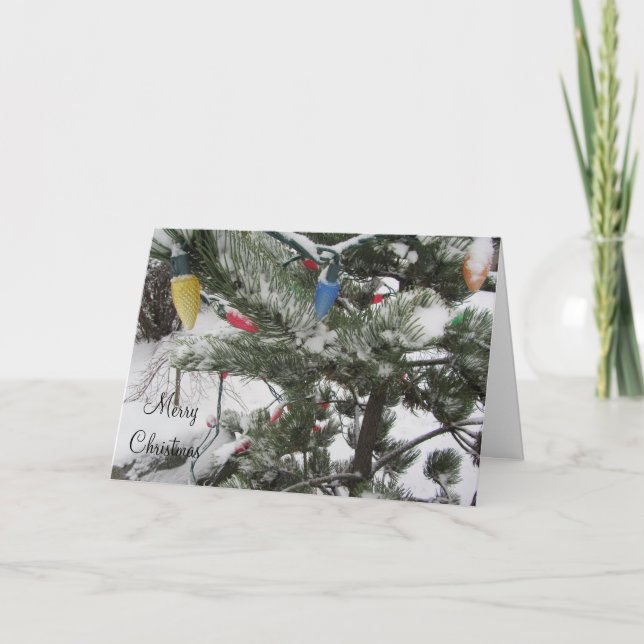 Cartão De Festividades Árvores Neves com Luzes de Natal (Frente)